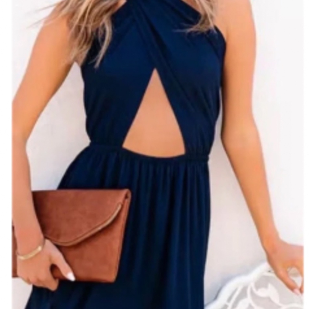 Vici Navy Blue Cutout Midi Dress